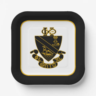 Phi Chi Theta-Wappen   Gold und Schwarz Pappteller