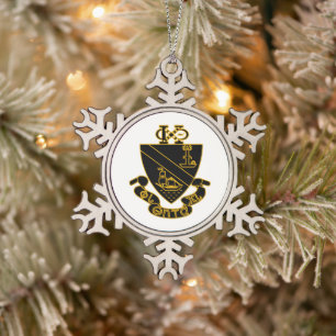 Phi Chi Theta-Wappen Gold und Schwarz Schneeflocken Zinn-Ornament