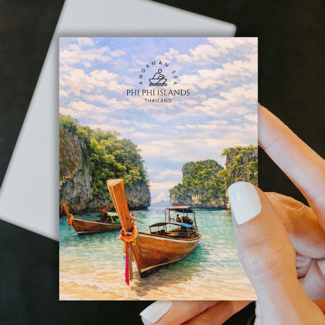 Phi Phi Inseln, Andamanensee | Wasserfarbe Strand  Postkarte (Phi Phi Islands, Andaman Sea | Watercolor Beach Postcard)