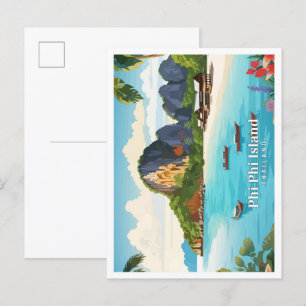 Phi Phi Island Thailand Vintage Travel Postkarte