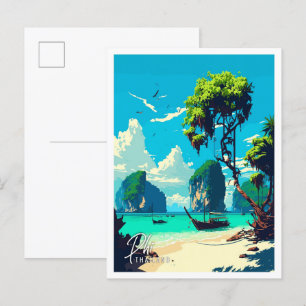 Phi Thailand Art Vintage Reise Illustration Postkarte