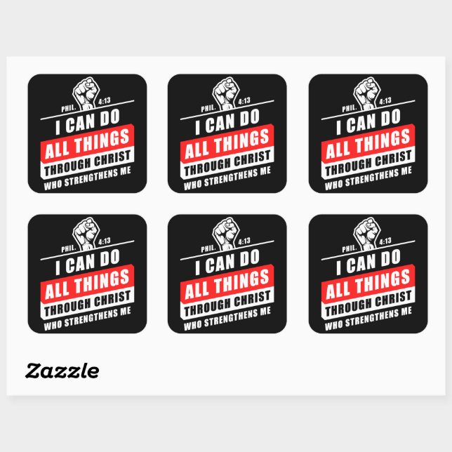 Phil 4:13 Ich kann alles durch Christus tun, der Quadratischer Aufkleber (Blatt)