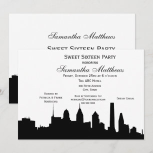 Philadelphia Black Skyline Silhouette Sweet 16 Einladung