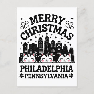 Philadelphia City Pennsylvania Merry Christmas Cat Postkarte