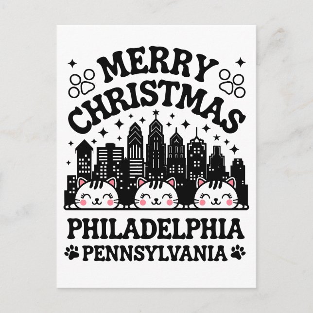 Philadelphia City Pennsylvania Merry Christmas Cat Postkarte (Vorderseite)