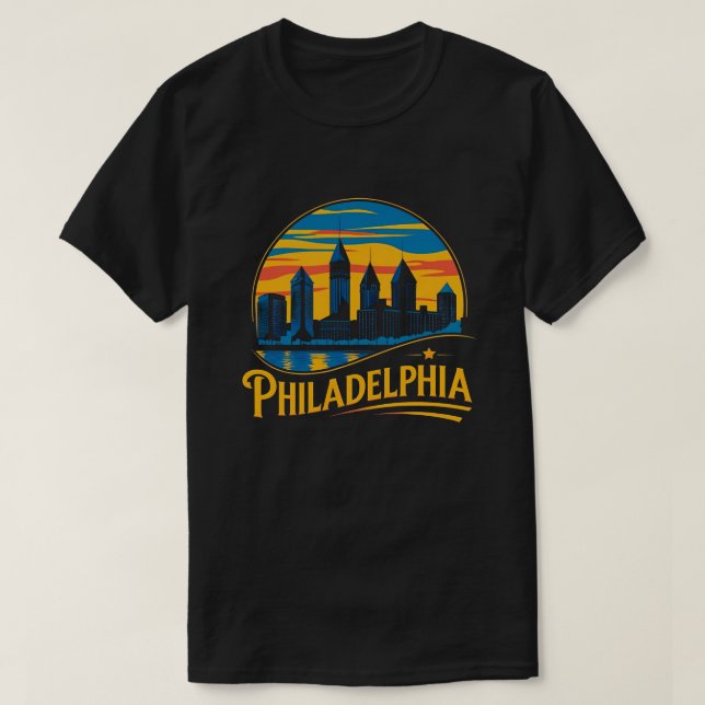 Philadelphia City Pennsylvania USA Skyline T-Shirt (Design vorne)