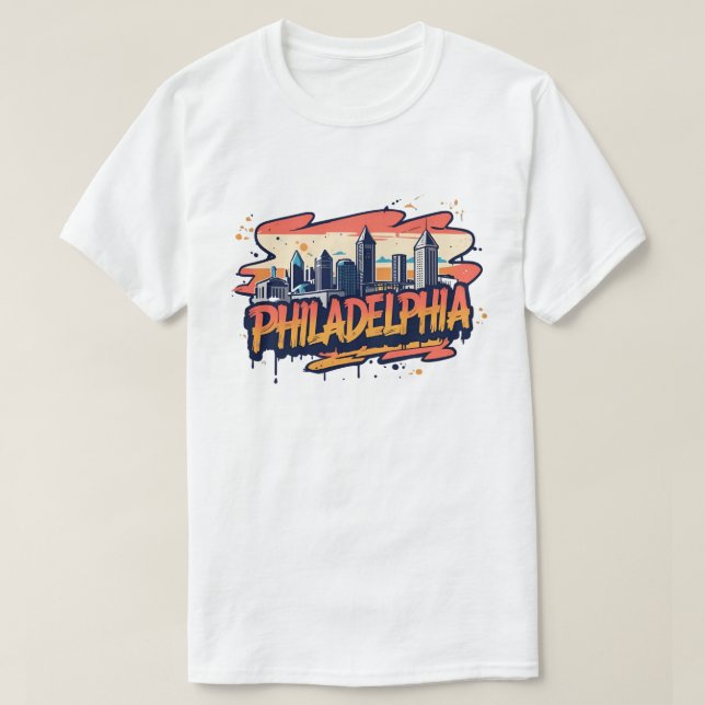 Philadelphia City Pennsylvania USA Skyline T-Shirt (Design vorne)