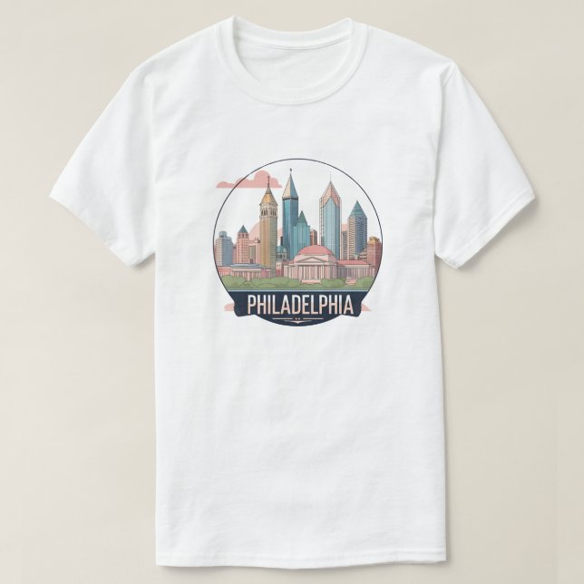 Philadelphia City Pennsylvania USA Skyline T-Shirt (Design vorne)