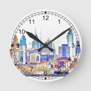 Philadelphia Color Sketch Wall Clock Runde Wanduhr