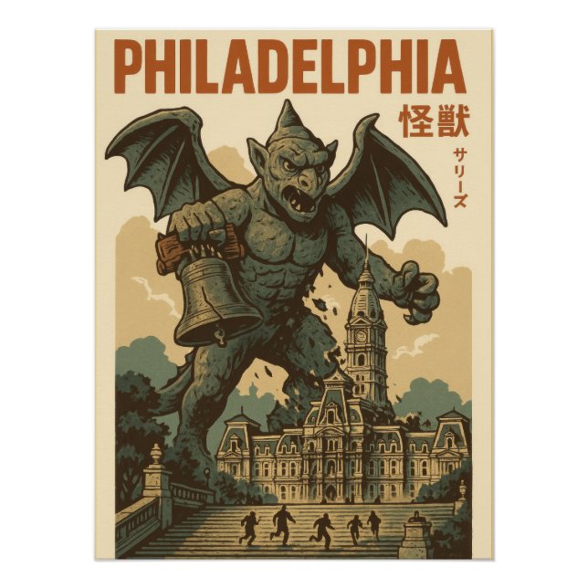 Philadelphia Gargoyle Monster Attack Vintage City  Poster (Vorderseite)