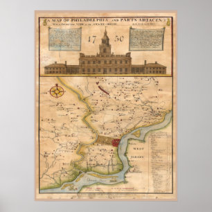 Philadelphia Karte 1750 Replik Poster