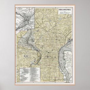 Philadelphia Karte 1895 Replikat Poster
