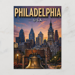 Philadelphia Liberty Bell und Skyline Postkarte