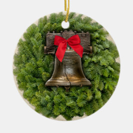 Philadelphia Liberty Bell Wreath on Parchment Keramikornament