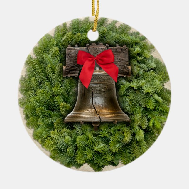 Philadelphia Liberty Bell Wreath on Parchment Keramikornament (Vorne)