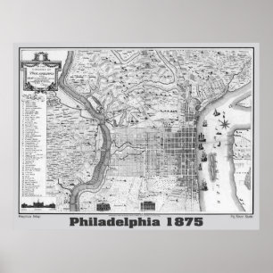 Philadelphia Map 1875, Replica Gray Poster