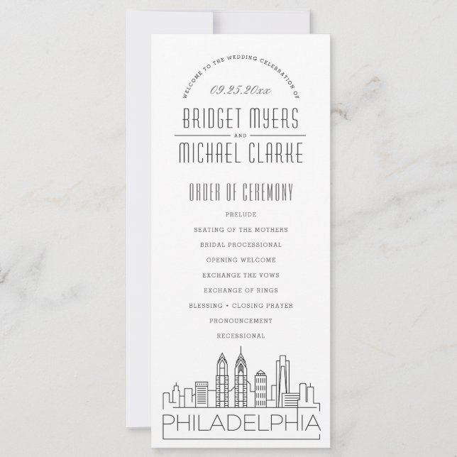 Philadelphia | Modernes Hochzeitsprogramm für Deko Einladung (Vorderseite)