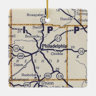 Philadelphia MS Vintag Map Keramikornament