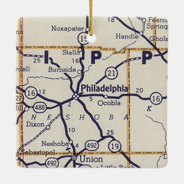Philadelphia MS Vintag Map Keramikornament (Rückseite)