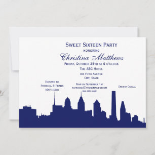 Philadelphia Navy Skyline Silhouette Sweet 16 Einladung