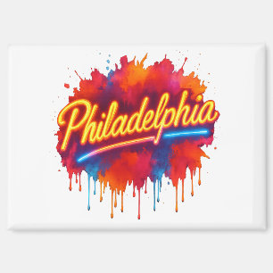 Philadelphia Neon Street Art - Bold Colorful Magnet