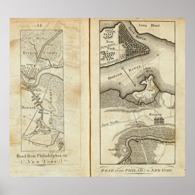 Philadelphia - New York Road Map Poster (Vorne)