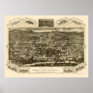 Philadelphia, PA Panorama Karte - 1876 Poster