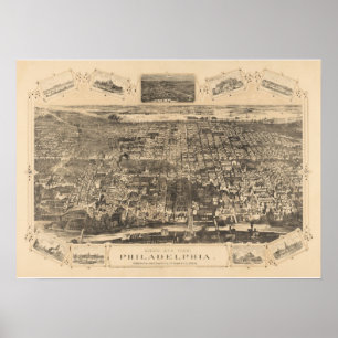 Philadelphia PA Panorama Karte DIGITAL ENTFERNT Poster
