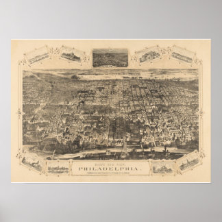 Philadelphia PA Panorama Karte DIGITAL ENTFERNT Poster