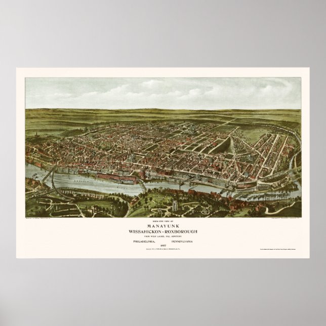 Philadelphia, PA Panoramic Map - 1907 Poster (Vorne)