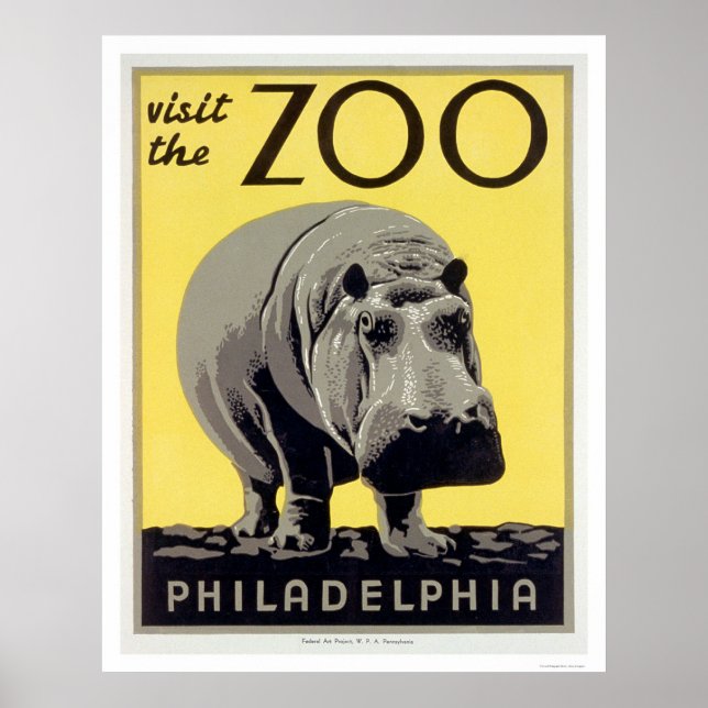 Philadelphia PA Zoo Hippo 1936 WPA Poster (Vorne)