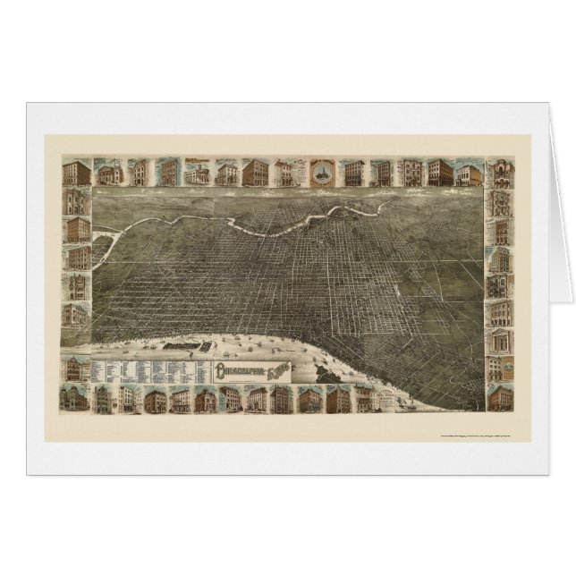 Philadelphia, panoramische Karte PAs - 1886 (Vorderseite (Horizontal))