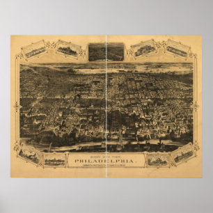 Philadelphia Penn 1876 Antike Panoramakarte Poster