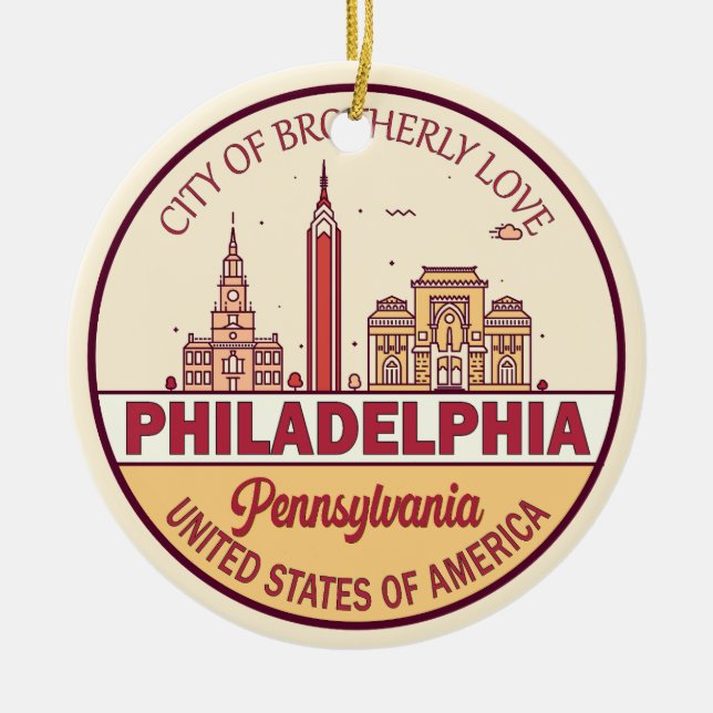 Philadelphia Pennsylvania City Skyline Emblem Keramik Ornament (Vorne)