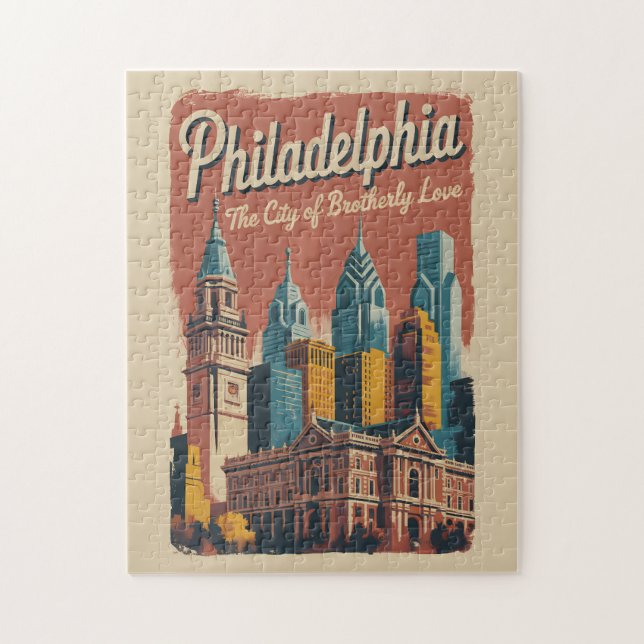 Philadelphia Pennsylvania Illustration Travel Art Puzzle (Vertikal)