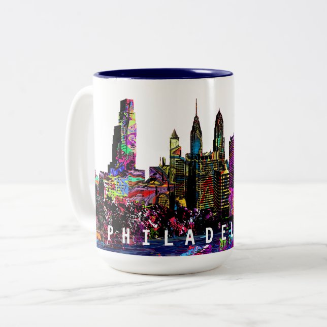 Philadelphia, Pennsylvania in Graffiti Zweifarbige Tasse (Vorderseite Links)