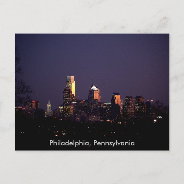 Philadelphia, Pennsylvania, Nachts Skyline Postkarte (Vorderseite)
