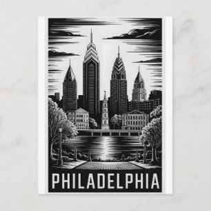 Philadelphia Pennsylvania Schwarz Weiß Holzschnitt Postkarte
