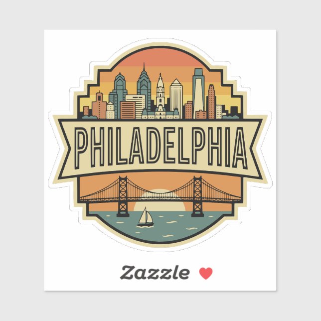 Philadelphia Pennsylvania Skyline Retro Travel Aufkleber (Blatt)