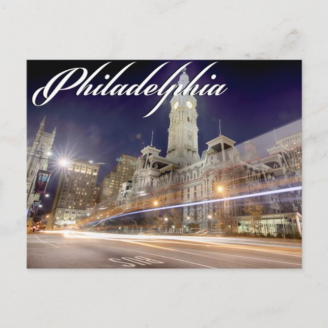 Philadelphia Post Card "City Hall at Night" Postkarte (Vorderseite)