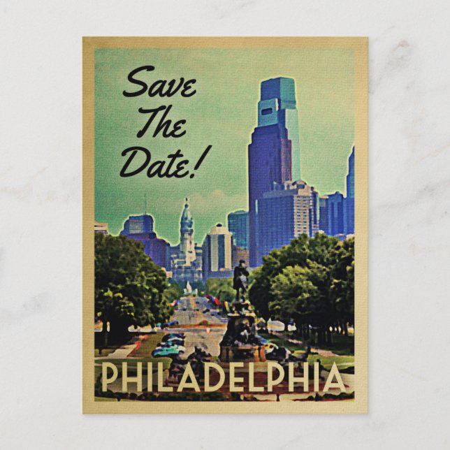 Philadelphia Save the Date Vintage Postkarten (Vorderseite)