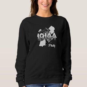 Philadelphia-Silhouette mit Postleitzahl 19144 und Sweatshirt