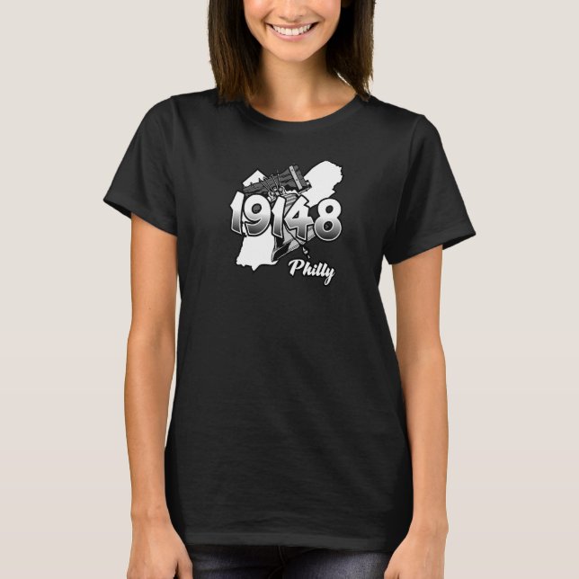 Philadelphia-Silhouette mit Zip Code 19148 und Li T-Shirt (Vorderseite)