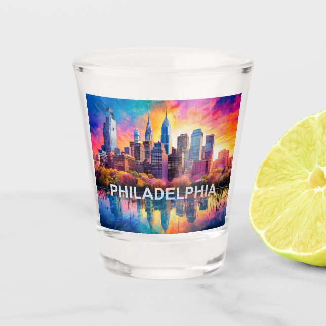 Philadelphia Skyline Abstrakt Art Schnapsglas (Vorderseite)