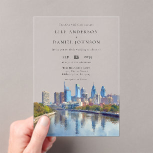 Philadelphia Skyline Aquarell Elegante Hochzeit Acryleinladungen