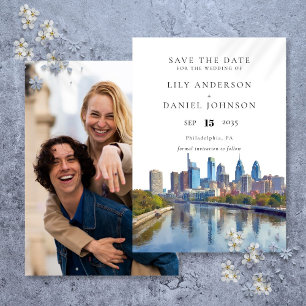 Philadelphia Skyline Aquarell-Foto-Hochzeit Save The Date