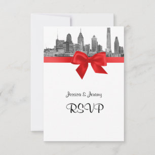 Philadelphia Skyline Ätzung BW Rot RSVP #2 Karte
