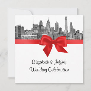 Philadelphia Skyline Ätzung SW Rot Hochzeit Einladung