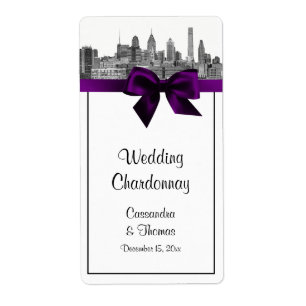Philadelphia Skyline Etch BW Lila Wine Label