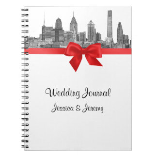 Philadelphia Skyline Etch BW Red Planner Journal Notizblock